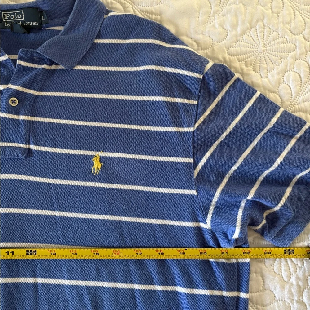 Ralph Lauren Blue and White Striped Polo Shirt large